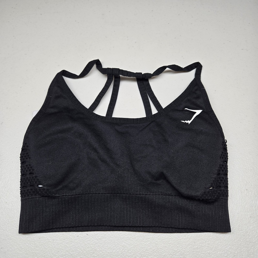 Gymshark Women Sports Bra Small Black Wireless Knit Strap Racerback
